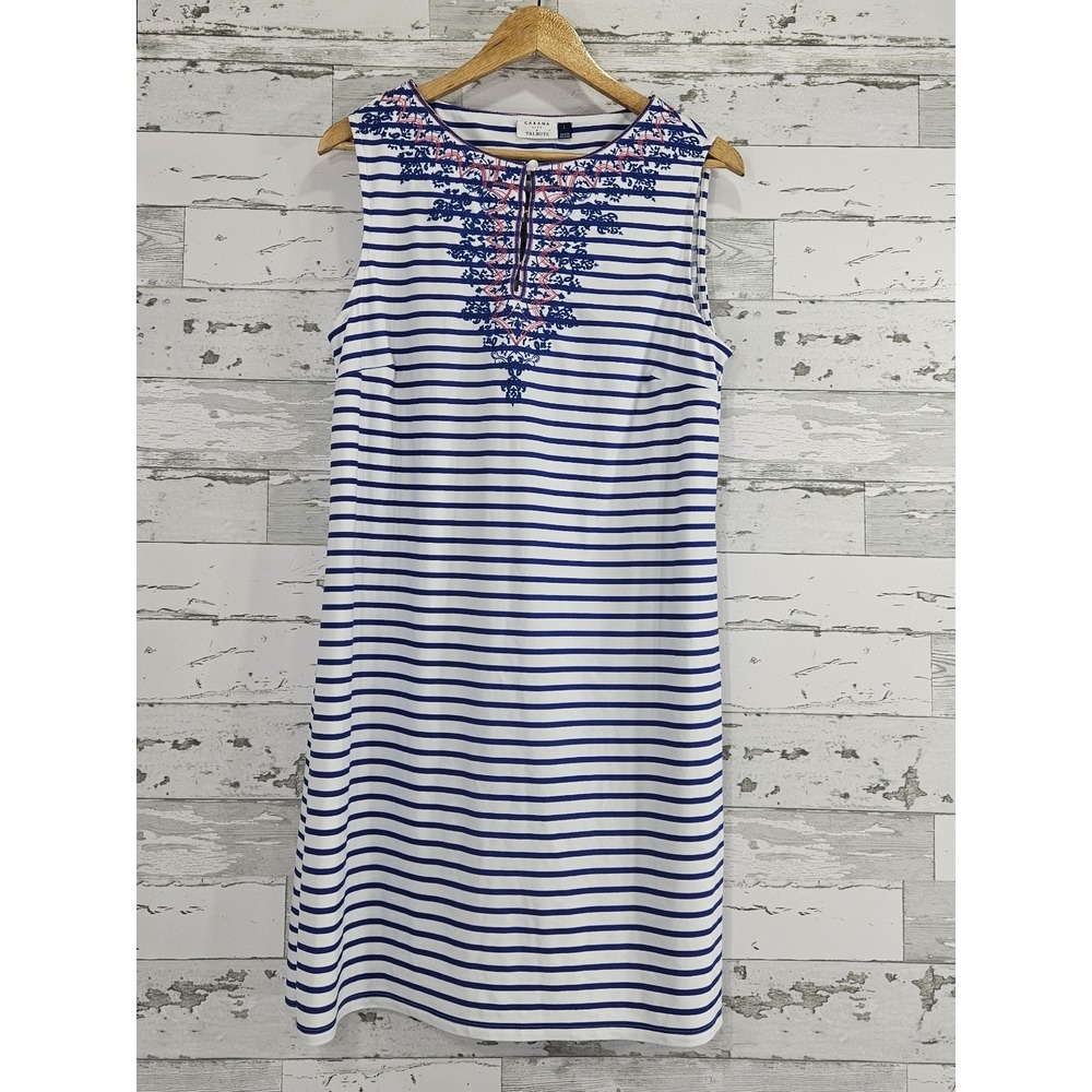 Talbots Womens L Cabana Life Embroidered Sleeveless Blue‎ Striped Cover Up